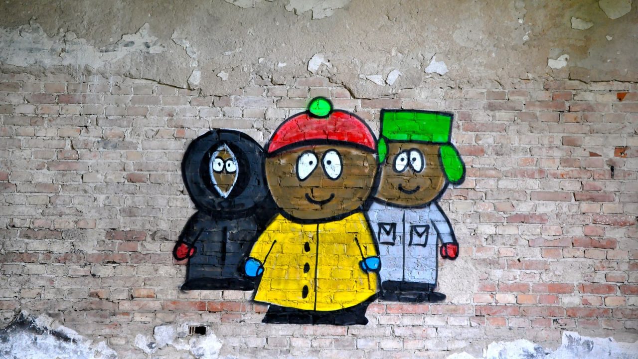 South Parki tegelasi meenutav grafiti telliskiviseinal